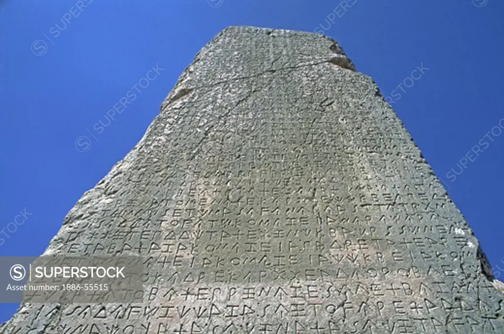 GREEK writing on Obelisk at XANTHOS (LYCIA'S ancient capital dating back to the 5th Cent. BC) - TURKEY