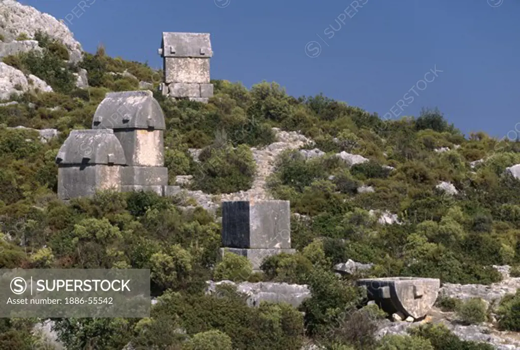 LYCIAN TOMBS in the countryside near the village of KALE - TURQUOISE COAST, TURKEY