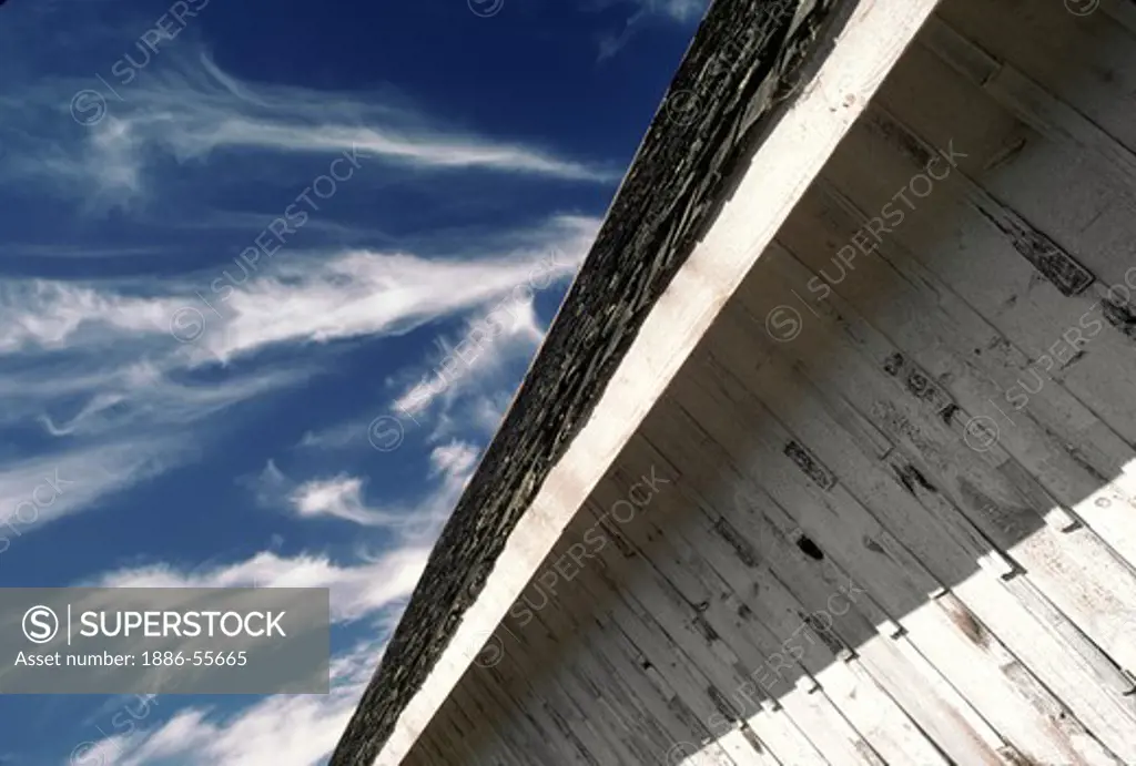 Close-up of BARN under a CIRRUS CLOUD filled SKY - CARMEL VALLEY, CALIFORNIA