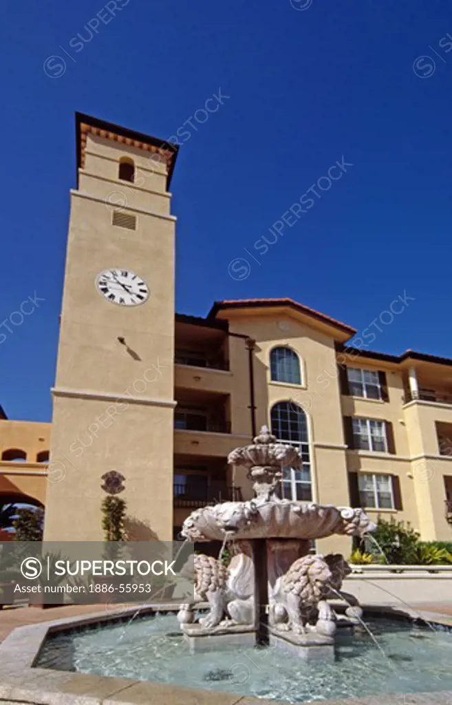 WATER FOUNTAIN and CLOCK TOWER in the PALM VALLEY APARTMENT COMPLEX - SAN JOSE, CALIFORNIA