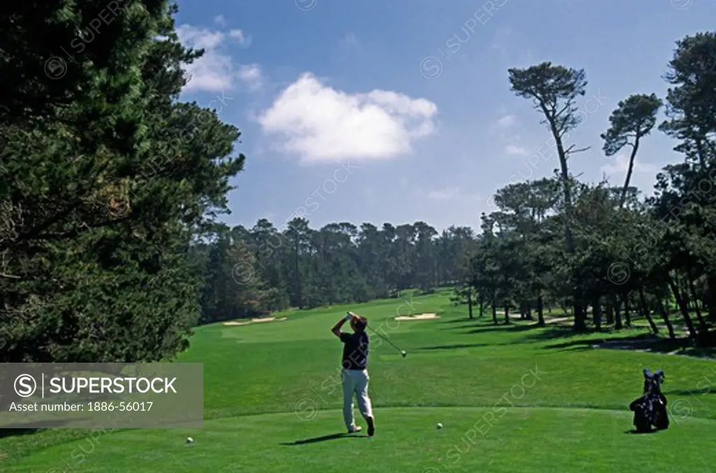 TEEING OFF with a DRIVER on the SIXTH HOLE of SPYGLASS Golf Course at PEBBLE BEACH on the MONTEREY PENINSULA - CALIFORNIA (MR)