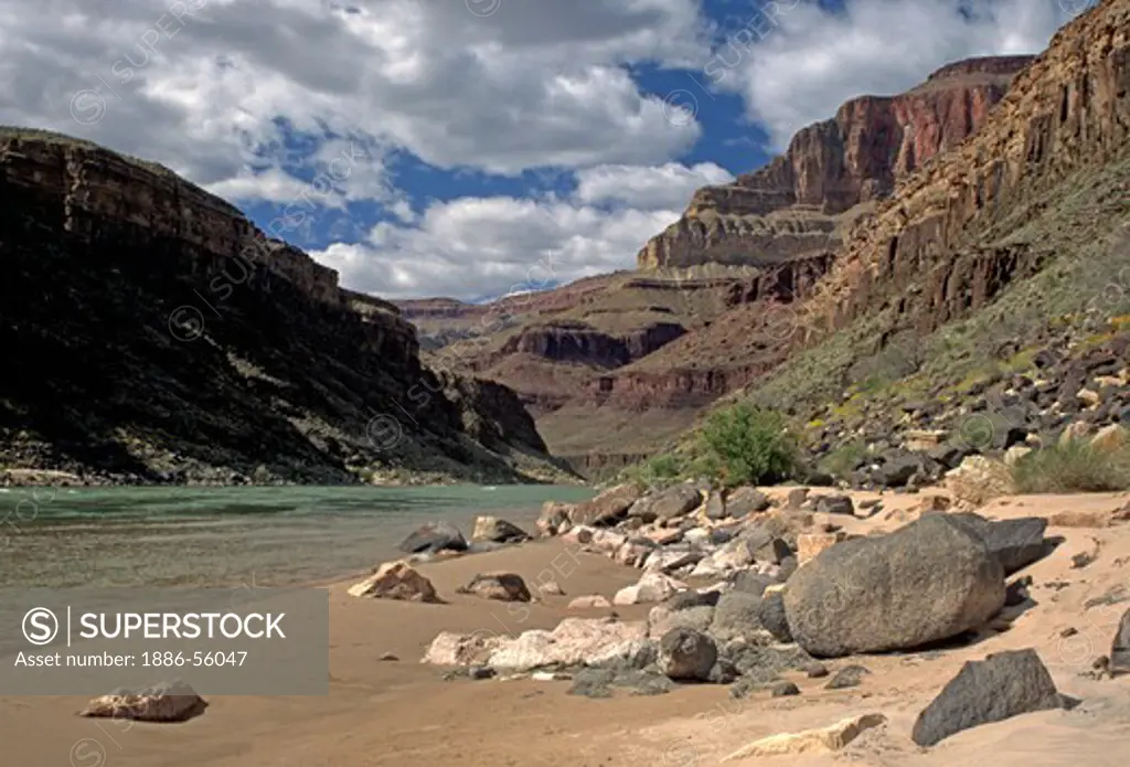 The mighty COLORADO RIVER has carved a 4500 foot deep canyon through 1.8 Billion years of rock - GRAND CANYON NATIONAL PARK, ARIZONA