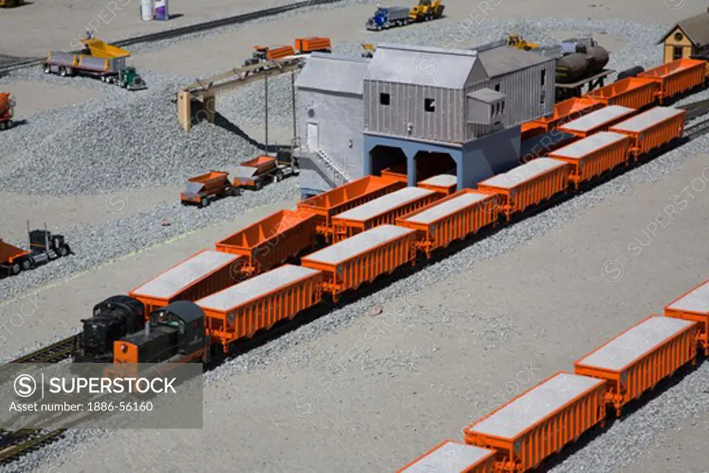 A model of the GRANITE ROCK QUARRY complete with toy TRAINS and loading facility  - AROMAS, CALIFORNIA