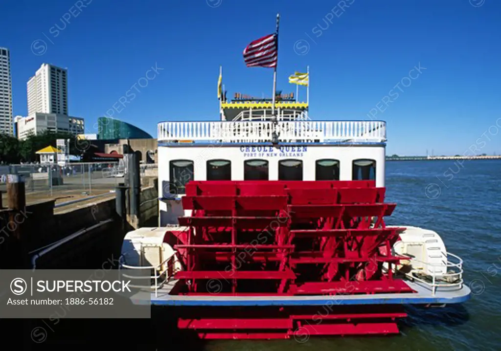 The giant PADDLE of the CREOLE QUEEN RIVER BOAT which takes daily cruises on the MISSISSIPPI RIVER - NEW ORLEANS, LOUISIANA