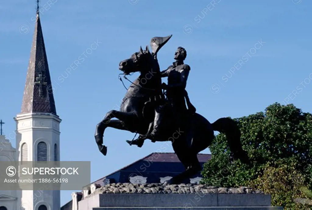 Statue of MAJOR GENERAL ANDREW JACKSON in JACKSON SQUARE - FRENCH QUARTER, NEW ORLEANS, LOUISIANA