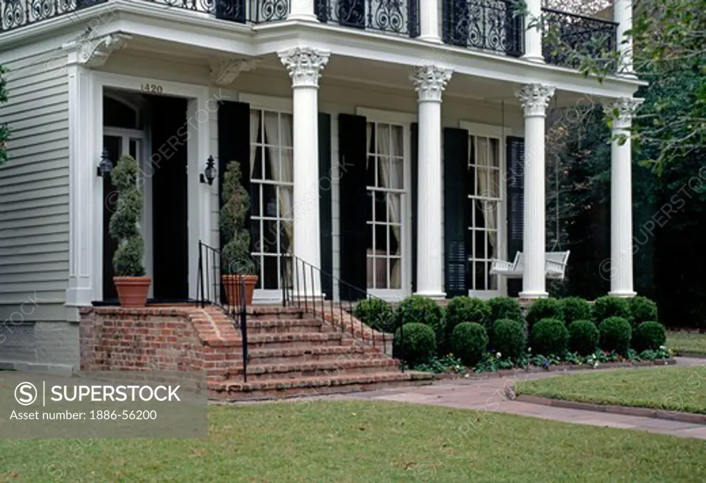Front PORCH with columns of a Southern Style MANSION in the GARDEN DISTRICT - NEW ORLEANS, LOUISIANA