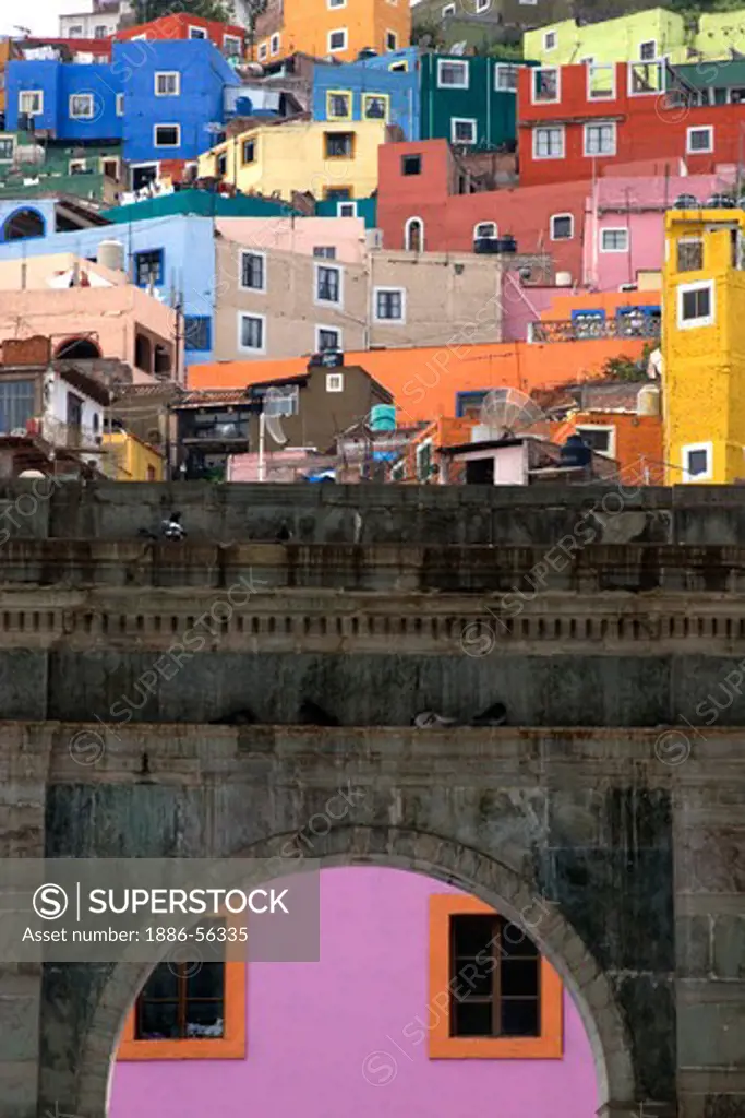 The HOUSES of the HISTORICAL town of GUANAJUATO are painted bright colors - MEXICO