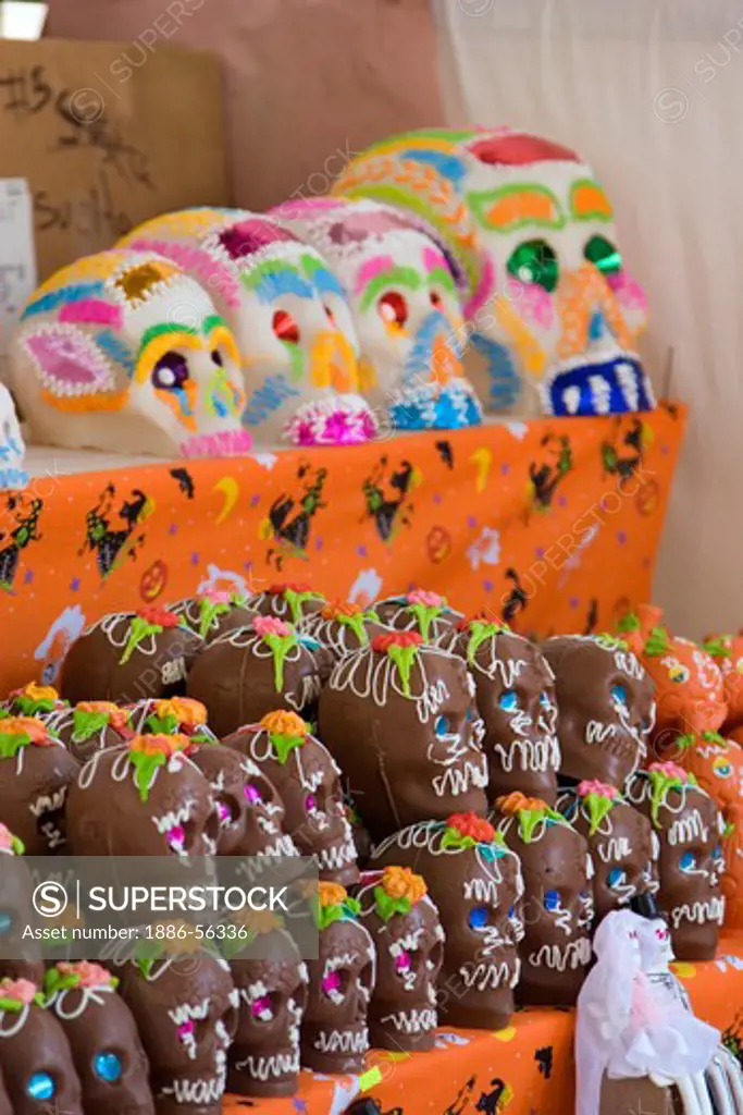CHOCOLATE SKULLS are sold in preparation for THE DAY OF THE DEAD where they will be offered to the deceased - GUANAJUATO, MEXICO
