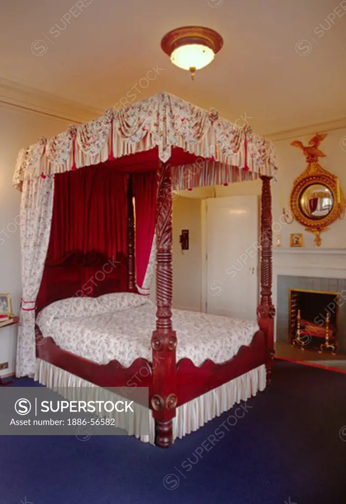 FOUR-POSTER BED in an upstairs bedroom in PORTLAND'S PITTOCK MANSION circa 1914  - PORTLAND, OREGON