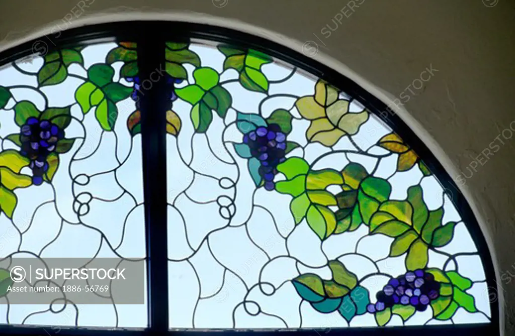 Stained glass window of grapes - CHATEAU JULIEN WINERY  - CARMEL VALLEY, CALIFORNIA