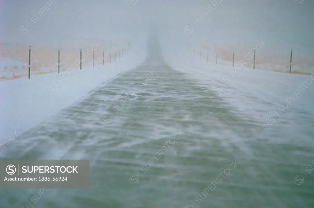 Highway in blizzard, WY