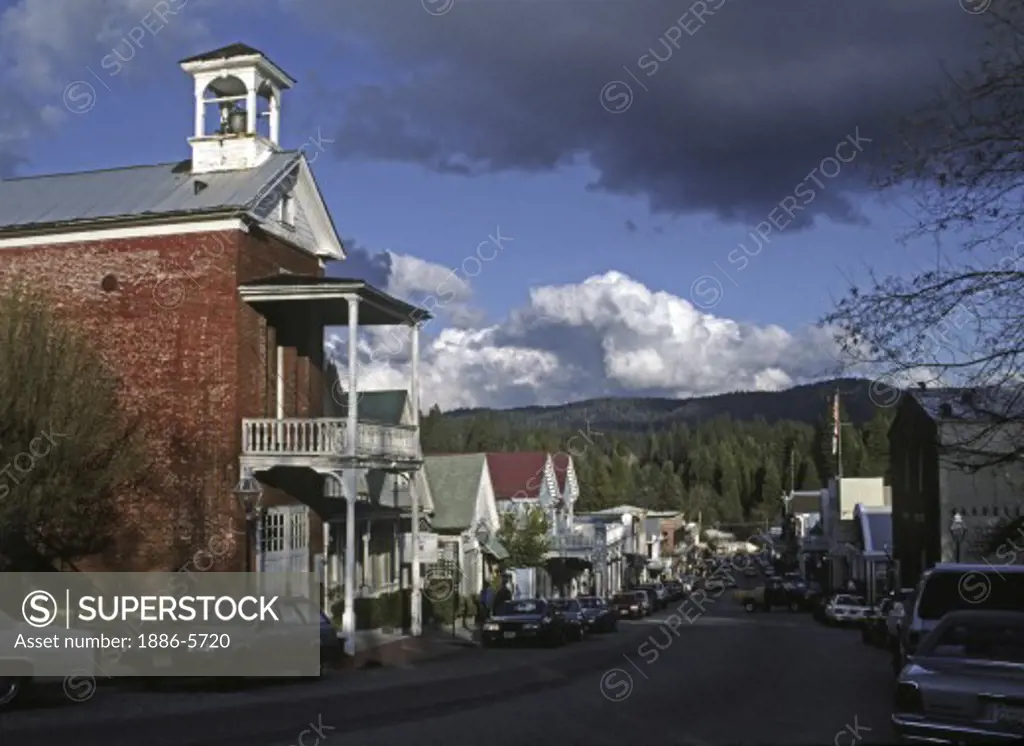 historic BELL TOWER in NEVADA CITY which was once a mining town in California's GOLD RUSH days 