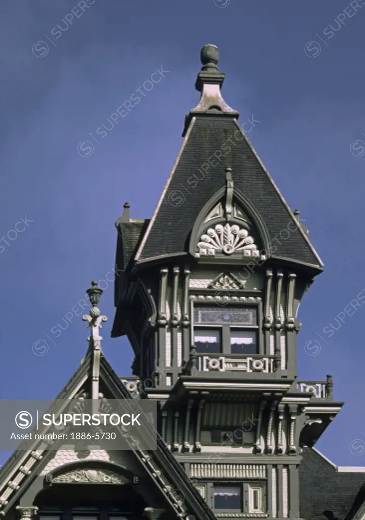 Detail of THE CARSON MANSION, the crown jewel of OLD TOWN EUREKA which is now used as a private club