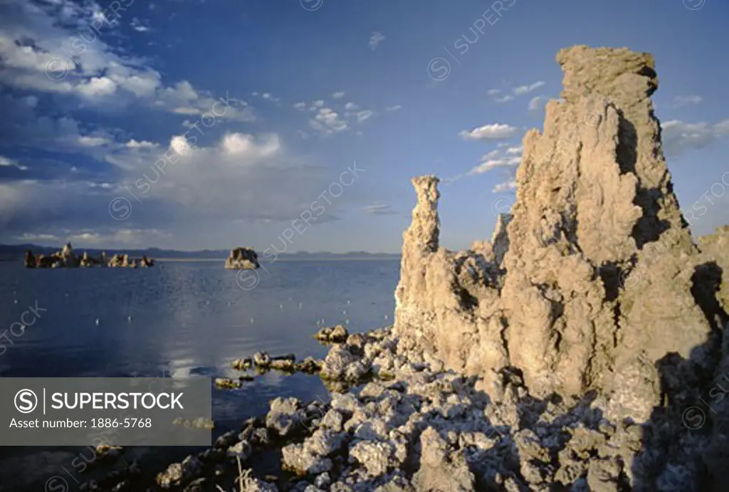 Late afternoon sunlight rakes across MONO LAKE at SOUTH TUFA GROVE in this National Scenic Area - CALIFORNIA 