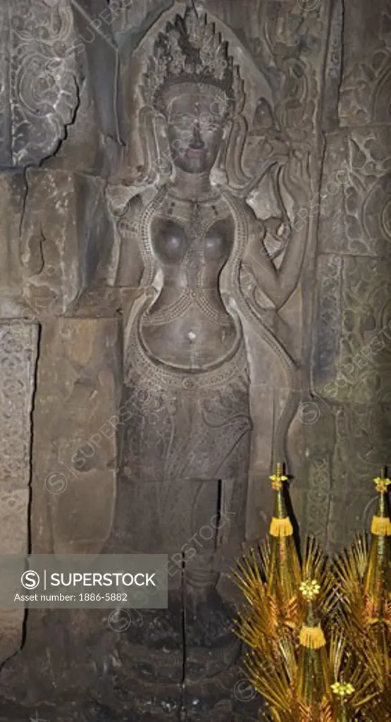 Hidden statue of a Hindu Queen at Preah Khan built by Jayavarman VII & VIII in the 12th & 13th centuries - Angkor Wat, Siem Reap, Cambodia      