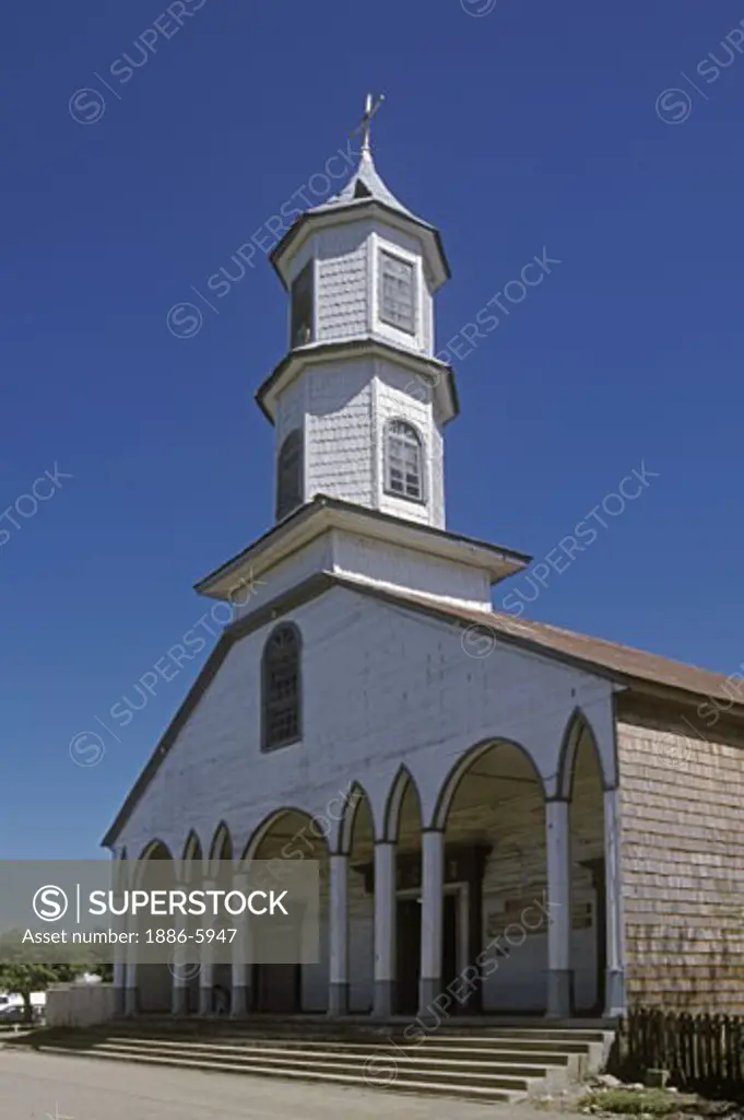 The neoclassical 19th century DALCAHUE CHURCH - DALCAHUE, CHILOE ISLAND (ISLE GRANDE), CHILE