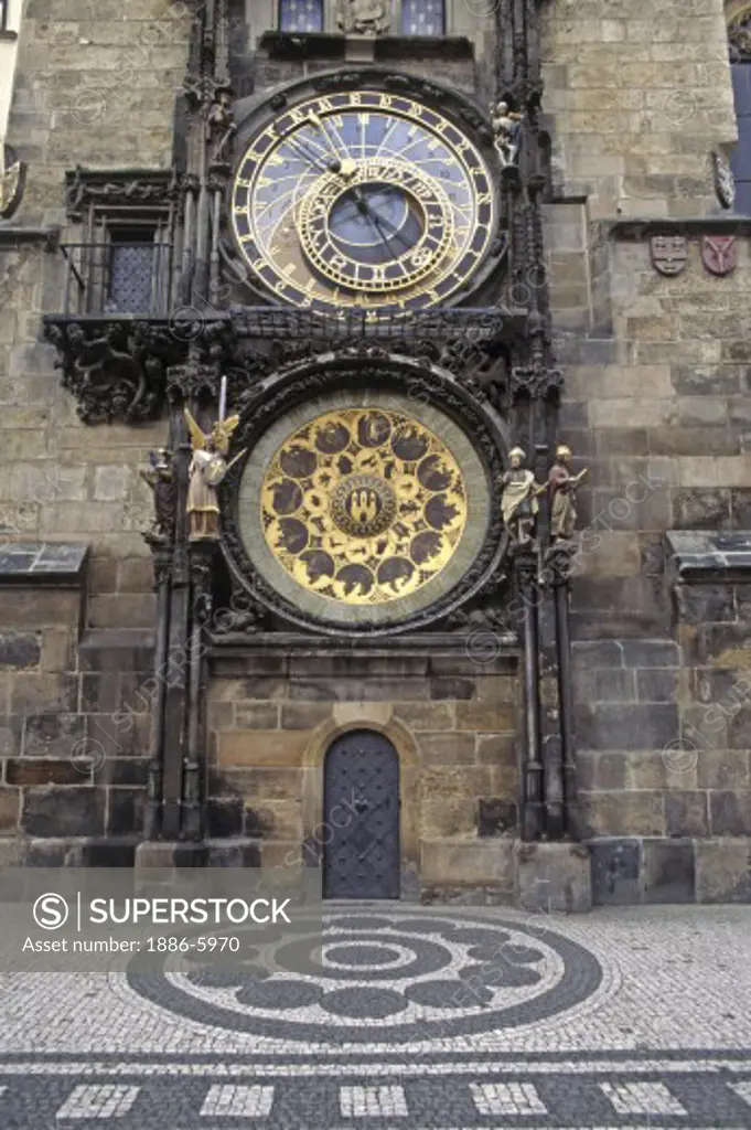 The GOTHIC ASTRONOMICAL CLOCK (1410) at OLD TOWN HALL in the historic city of PRAGUE (PRAHA) - CZECH REPUBLIC