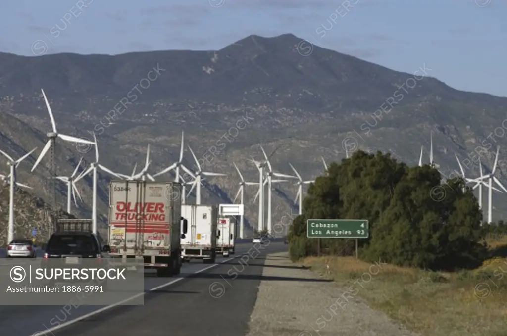 WIND GENERATORS create electricy off of highway 10 - PALM SPRINGS, CALIFORNIA