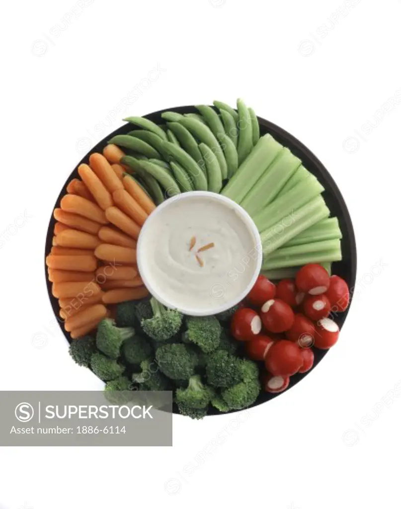 CARROTS, PEAS, BROCCOLI, RADISHES and CELERY with a SOUR CREAM DIP 