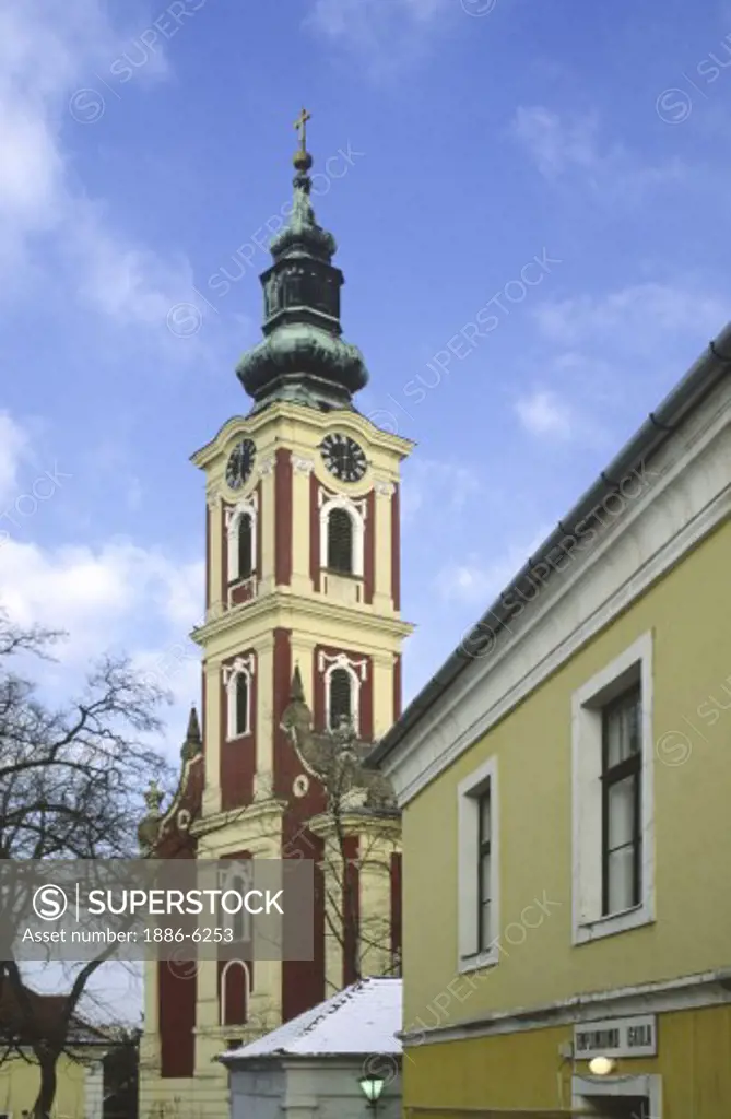 STEEPLE of a SERBIAN ORTHODOX CHURCH in SZENTENDRE on the DANUBE BEND outside BUDAPEST - HUNGARY 