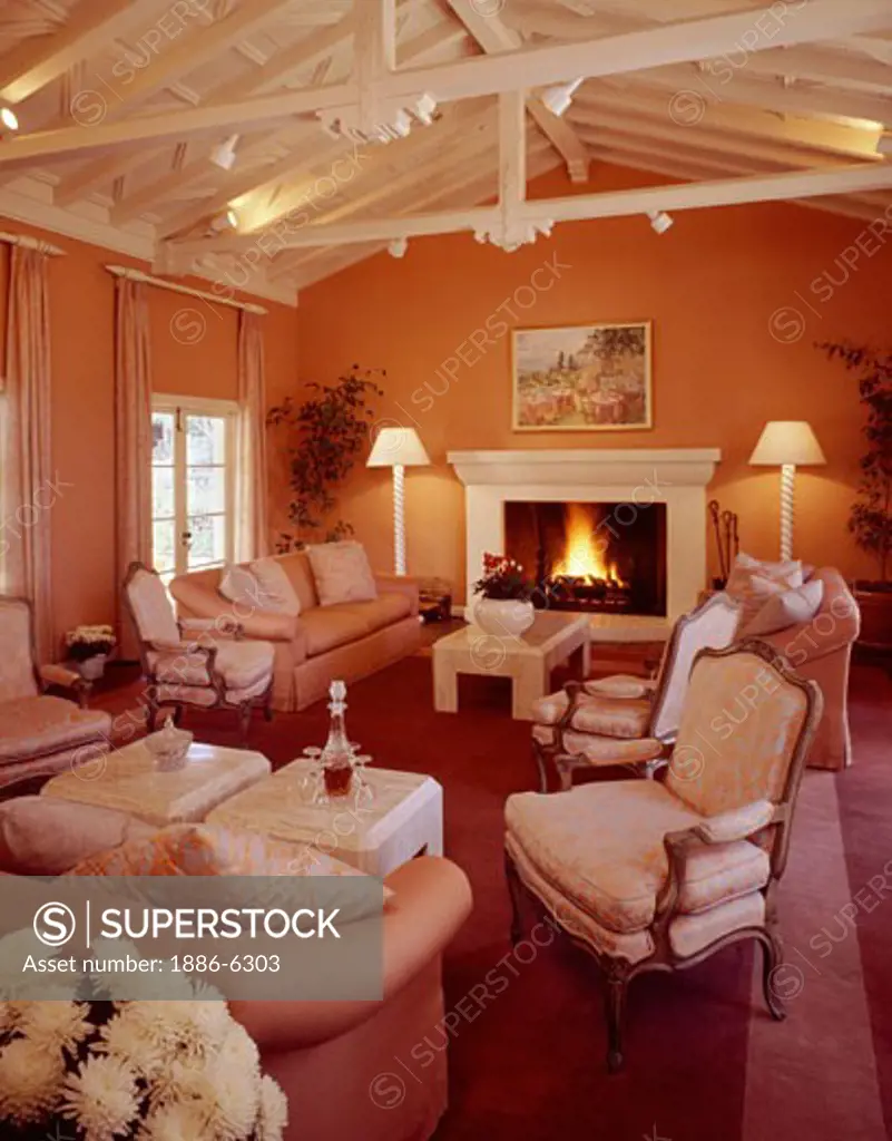 Inviting LOUNGE AREA of the CYPRESS INN with fireplace - CARMEL, CALIFORNIA 