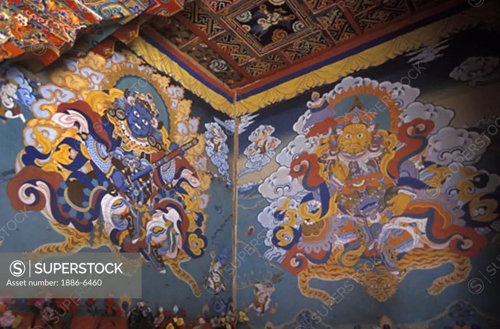 Guardian Kings mural in the entrance to the Lhakhang Karporling in Litang Chode, Kham - Sichuan Province, China, (Tibet)