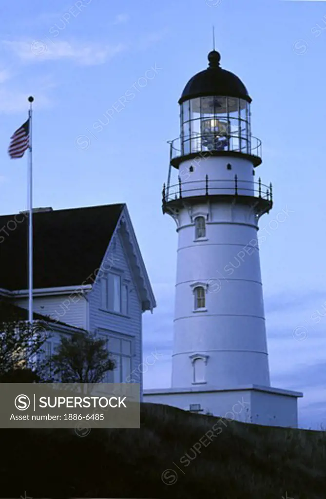 CAPE ELIZABETH LIGHTHOUSE (1874) with traditional NEW ENGLAND ARCHITECTURE- MAINE, USA