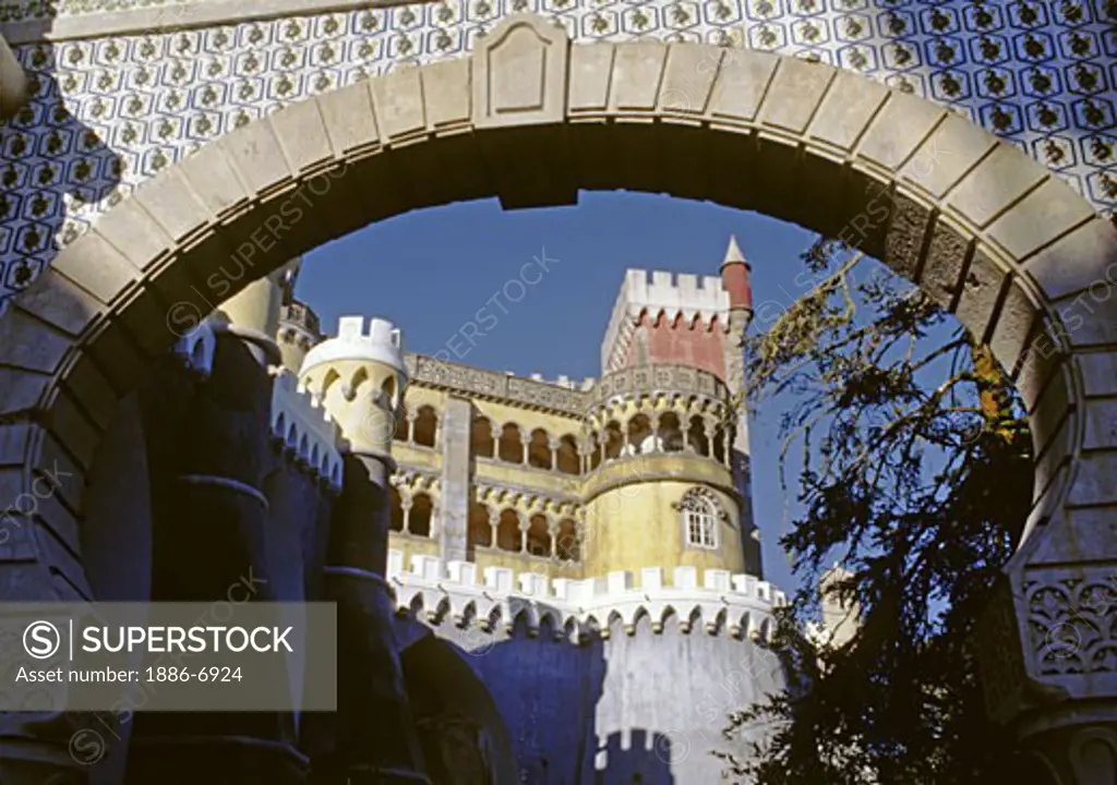 The PENA PALACE (CASTLE) crowning the SIERRA DE SINTRA is a fine example of PORTUGESE ROMANTIC ARCHITECTURE 