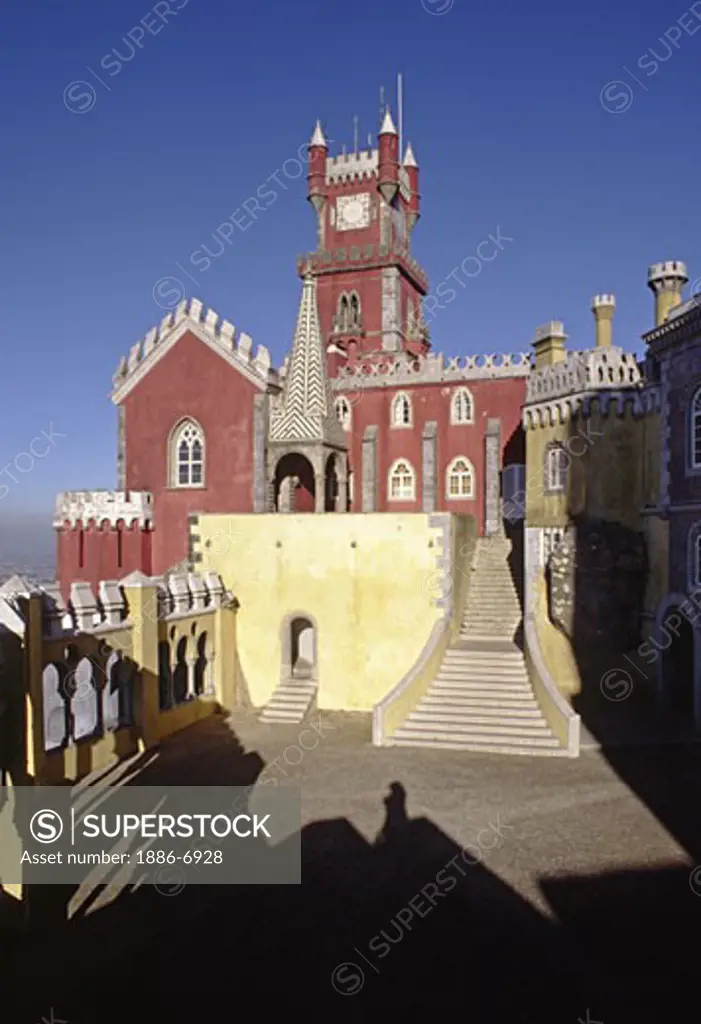 The PENA PALACE (CASTLE) above SINTRA is a fine example of PORTUGESE ROMANTIC ARCHITECTURE - built in 1800's
