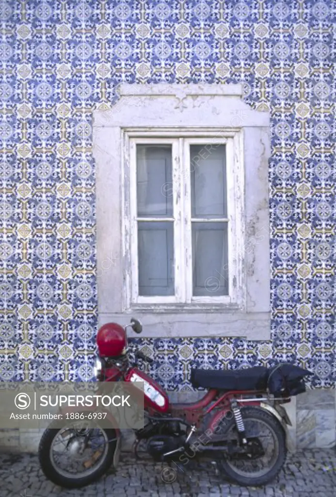 MOTOR SCOOTER & TILED WALL in TAVIRA, one of the ALGARVES most charming cities - PORTUGAL 