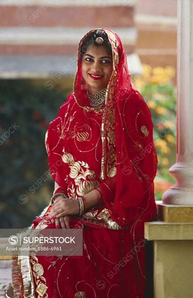 JAIPUR ROYALTY Rupina Kumari Singh with gold embroidered RED WEDDING SARI before marriage - RAJASTHAN, INDIA 