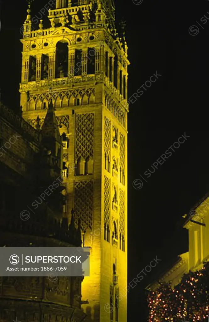 GIRALDA TOWER, constructed by the MOOR'S, is now the BELL TOWER of  SEVILLA'S CATHEDRAL - SPAIN 