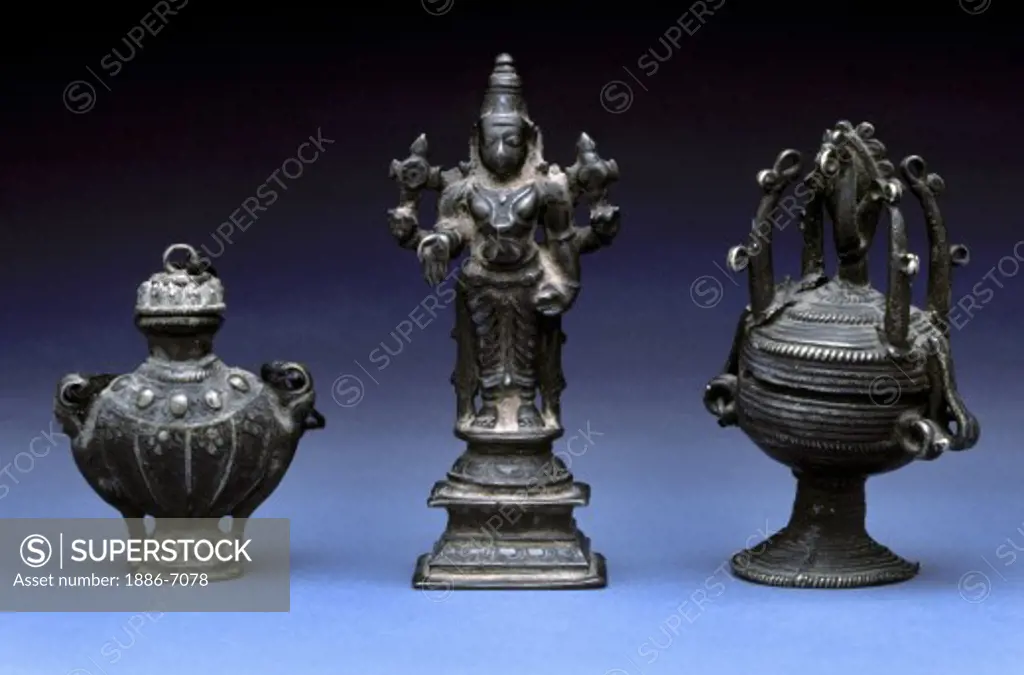 ANTIQUE ASIAN METAL STATUE and URNS 