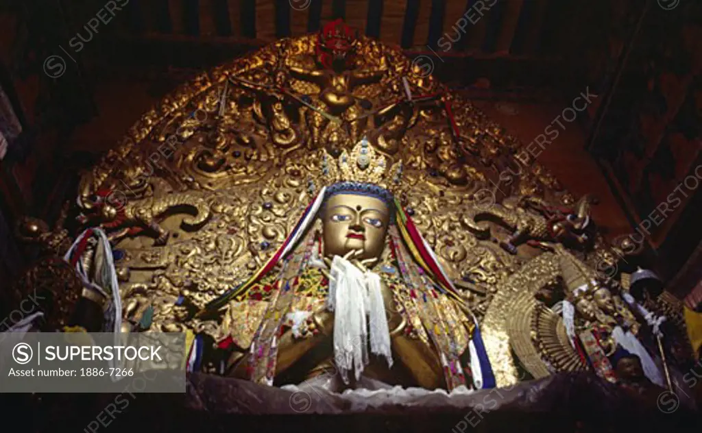 Maitreya Buddha statue in the   Pradun Tse chapel of Drepung Monastery - Lhasa, Tibet
