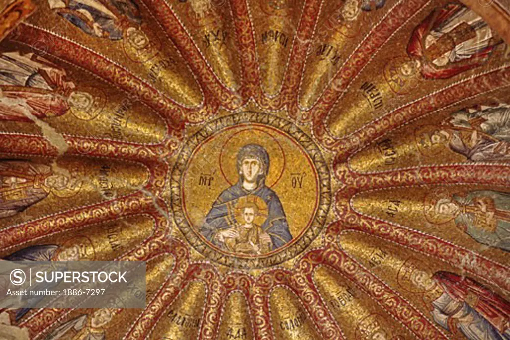 14th Century Mosaic of Virgin Mary & Jesus on the ceiling of KARIYE CAMII -  world's finest Byzantine art - Istanbul, Turkley