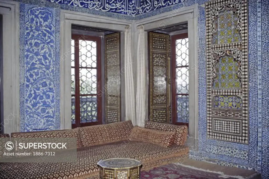 Interior of beautiful sitting room which overlooks the Bosphorous - Topkapi Palace, Istanbul, Turkey
