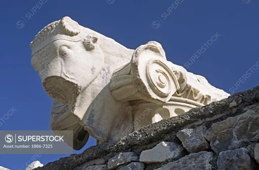 Marble carvings of bull on column at EHESUS (One of the world's largest archeological sights) - TURKEY
