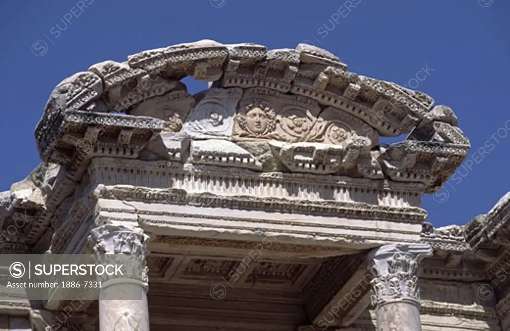 The facade of the Library of Celsus at EHESUS (One of the world's largest Greek/Roman archeological sights) Turkey