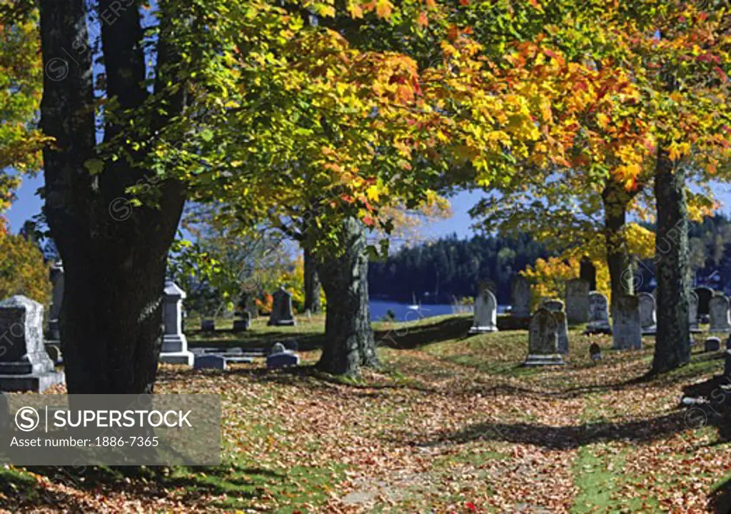 CEMETERY with FALL COLORS on the ATLANTIC COAST -  MAINE
