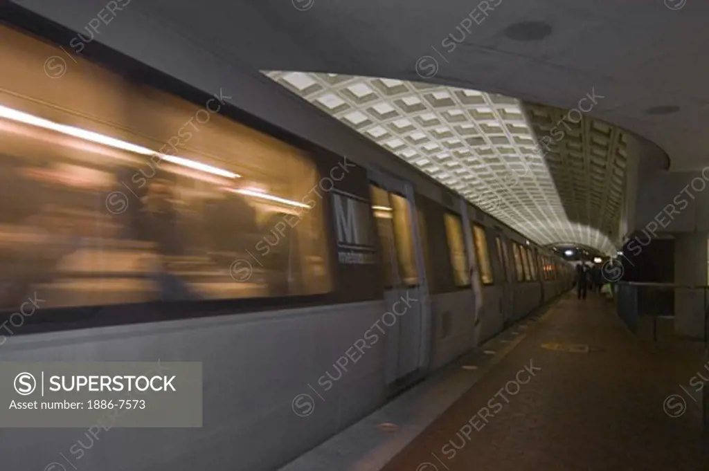 UNDERGROUND SUBWAY with CEMENT TUBE CONSTRUCTION & COMMUTER TRAIN - WASHINGTON DC, DISTRICT OF COLUMBIA, USA