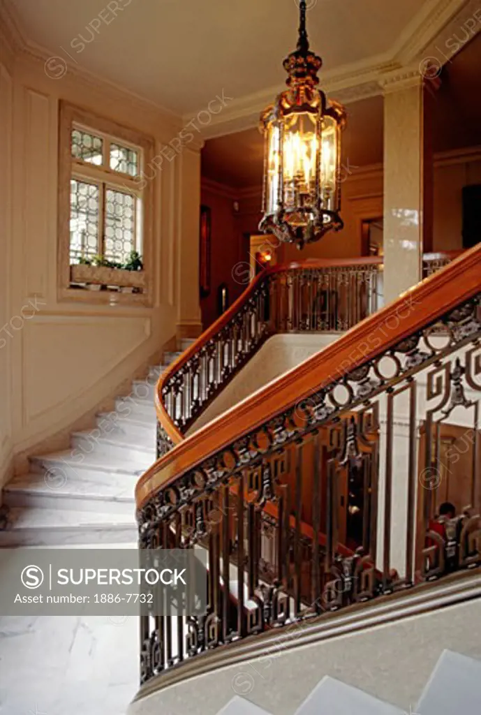 The central STAIRCASE is the finest ARCHITECTURAL FEATURE of the PITTOCK MANSION - PORTLAND, OREGON  