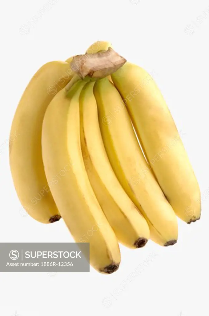 Fruit, One yellow Banana bunch five pieces with white background