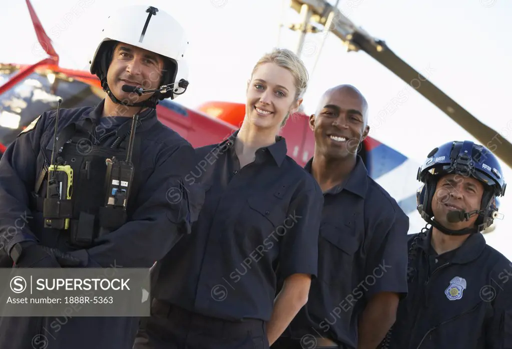 Portrait of paramedics standing in front of Medevac