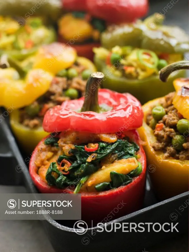 Bell Peppers stuffed with Keema Sag Aloo and Vegetable Pilau
