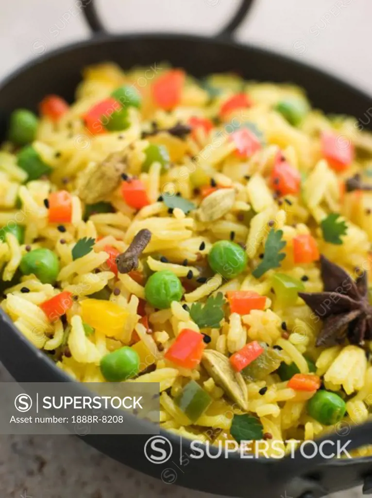 Vegetable Pilau Rice in a Balti Dish