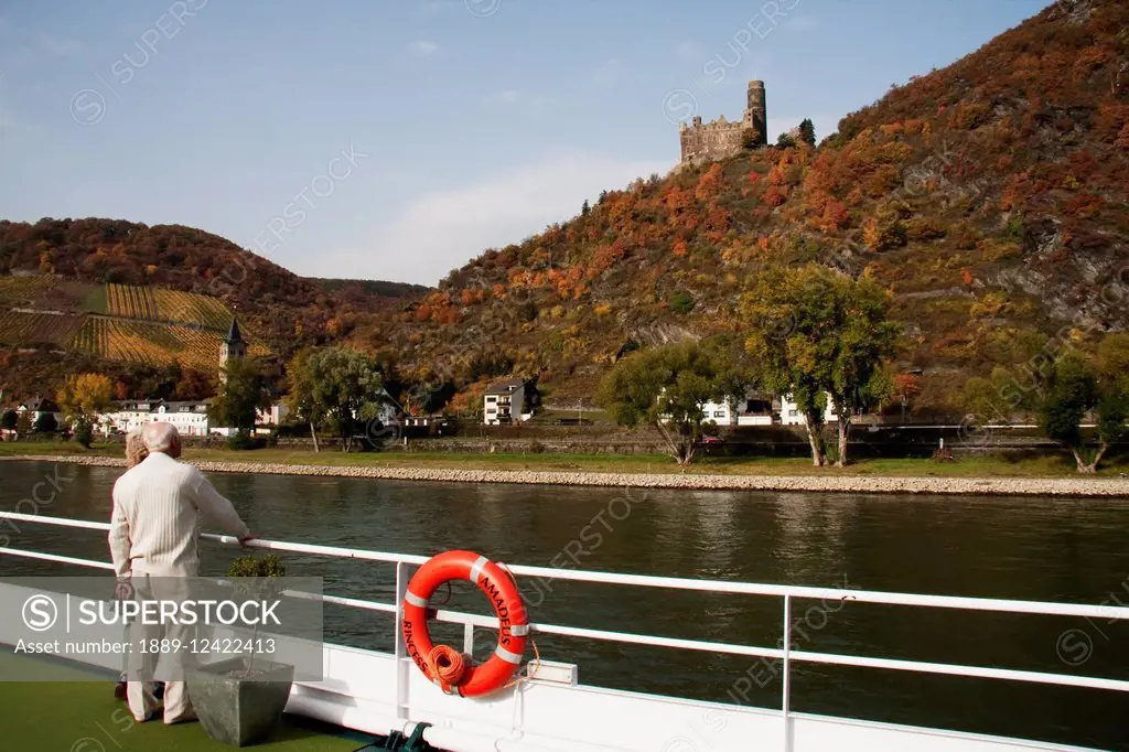 Maus Castle Above Wellmich, As Seen From The Rhine River, Rhineland-Palatinate, Germany