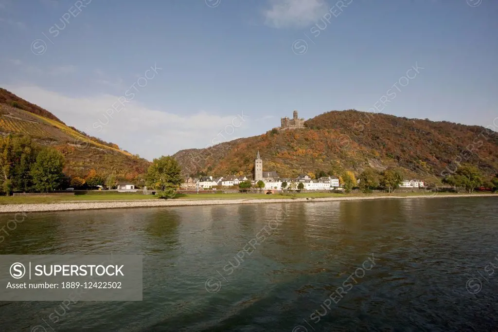 Burg Maus Castle Above Wellmich, As Seen From The Rhine River, Rhineland-Palatinate, Germany