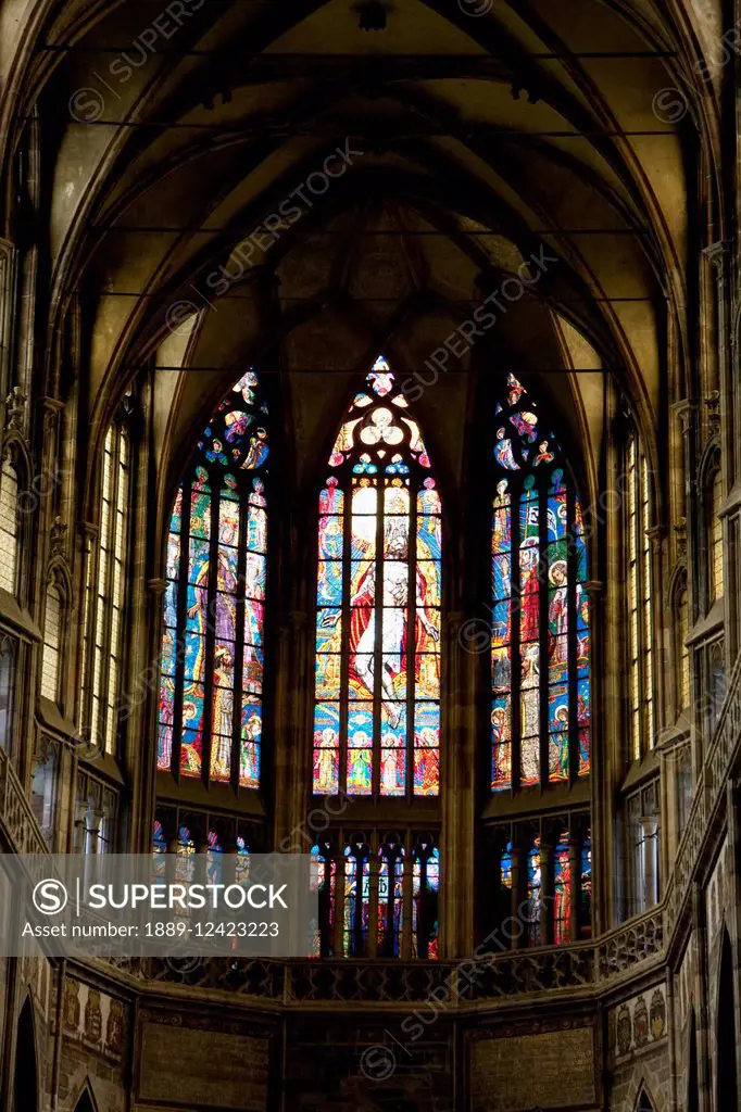 Stained Glass Window In St. Vitus Cathedral, Prague, Czech Republic