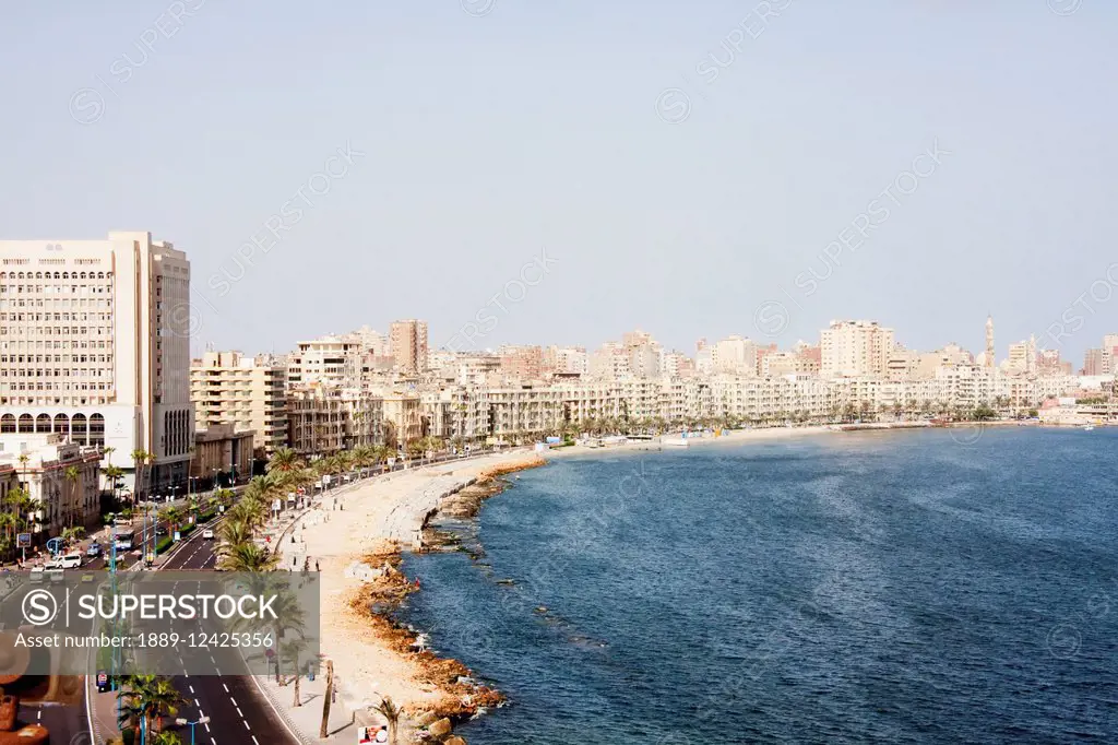Buildings On The Corniche Along The Mediterranean Sea, Alexandria, Al Iskandar