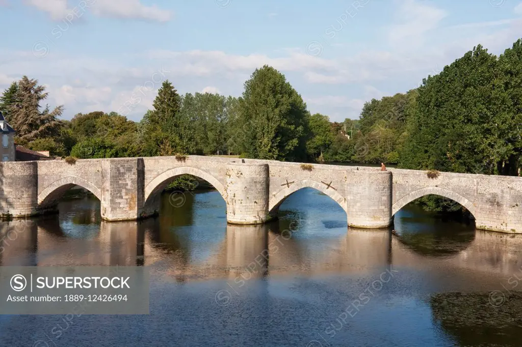 Stone Bridge Over The Gartempe River, Saint-Savin Sur Gartempe, Saint-Savin Sur Gartempe, Vienne, France
